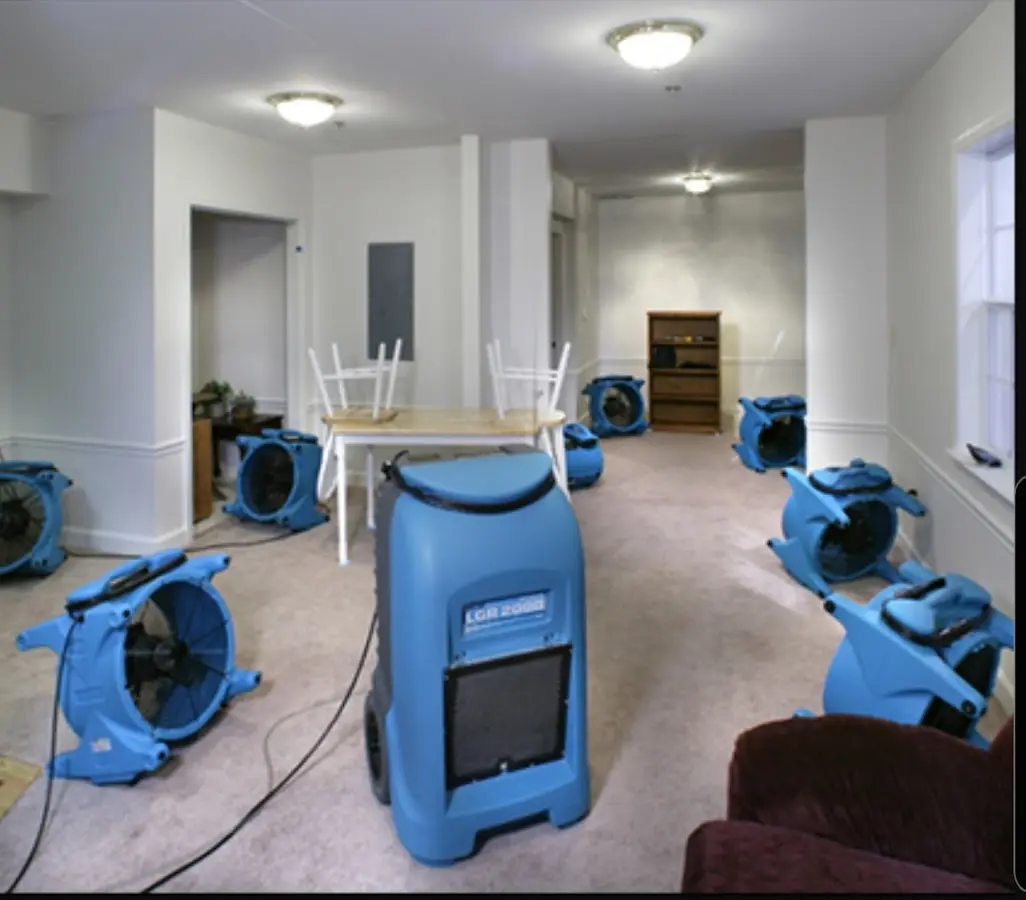 Air movers and dehumidifier setup for Water Extraction & Removal in Liberty Hill